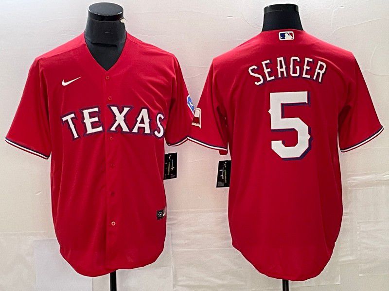 Men Texas Rangers #5 Seager Red Game Nike 2023 MLB Jersey